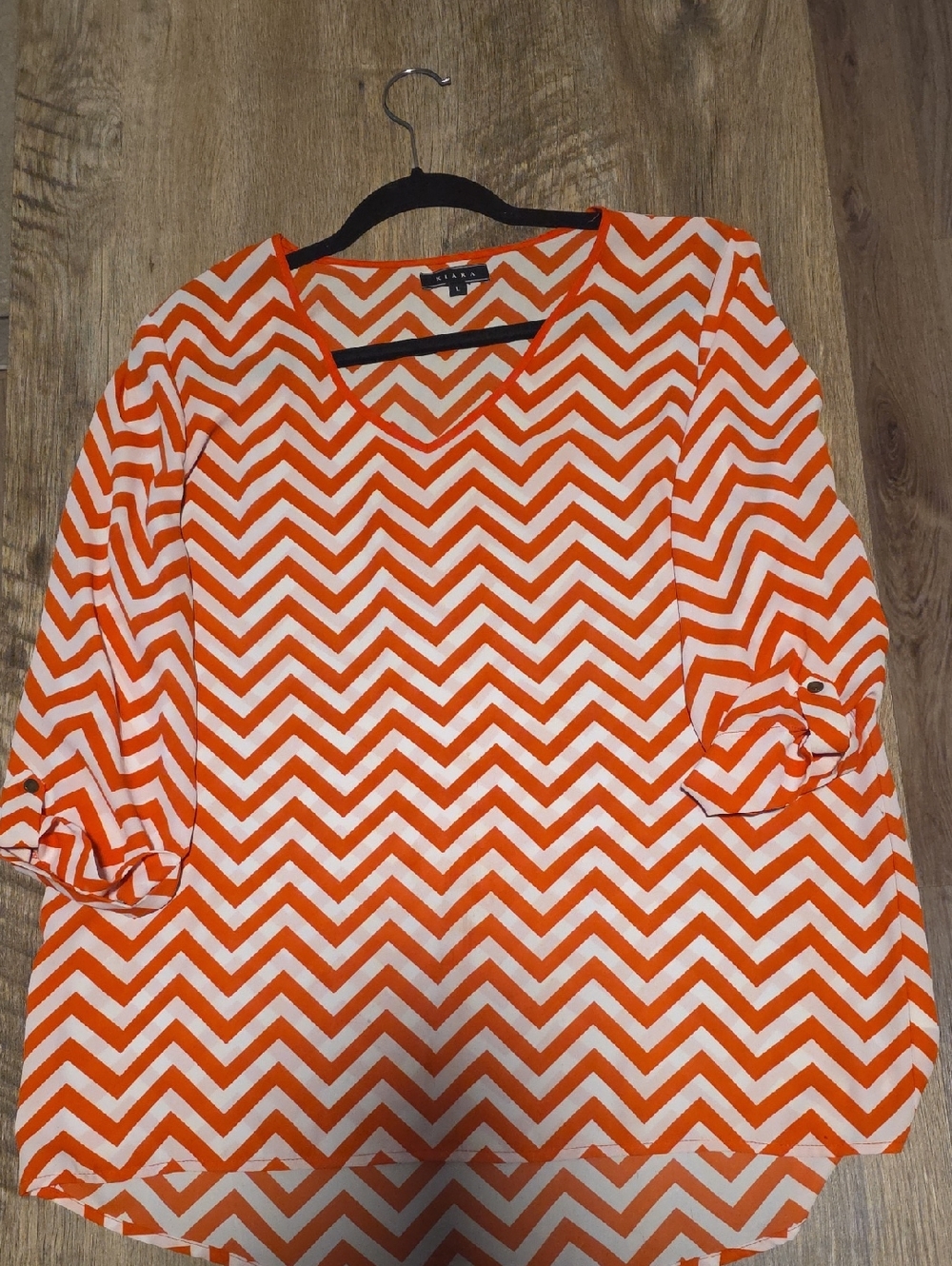 Kiara Orange and White Chevron V-Neck Blouse